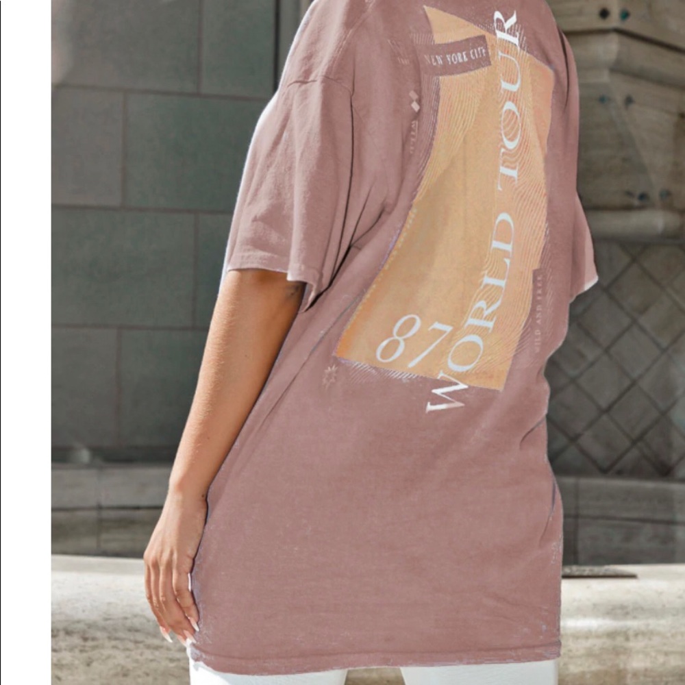 Taupe Slogan Washed T-Shirt- Size L